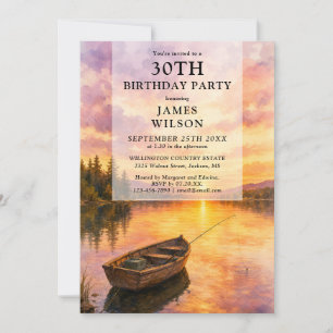 Aquarell-Fischerboot-See-Erwachsener-Geburtstag Einladung