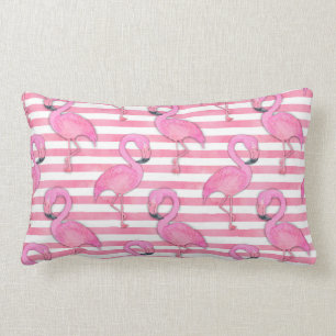 Aquarell-Flamingo auf rosa Streifen Lendenkissen