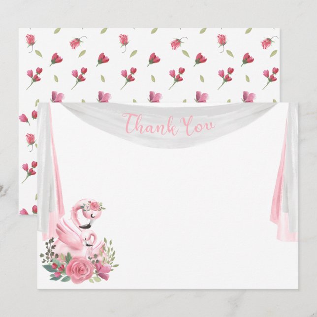 Aquarell-Flamingo-Babyparty danken Ihnen zu Einladung (Vorne/Hinten)