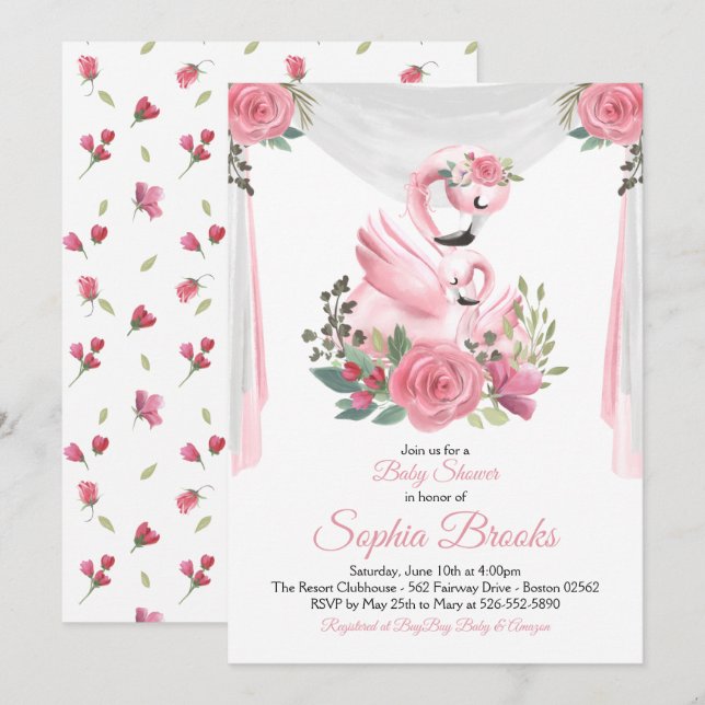 Aquarell-Flamingo-Babyparty-Einladung Einladung (Vorne/Hinten)