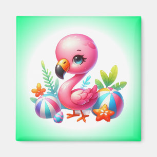 Aquarell-Flamingo-Cartoon-Cliparts Magnet