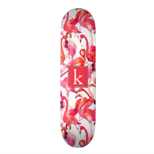 Aquarell-Flamingo in den Aquarellen addieren Skateboard