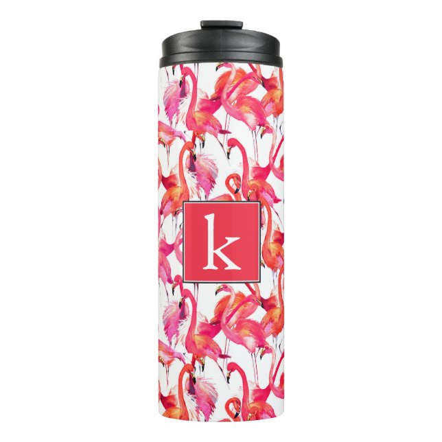 Aquarell-Flamingo in den Aquarellen | addieren Thermosbecher (Vorderseite)