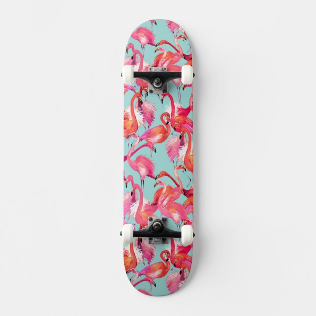 Aquarell-Flamingos erfasst Skateboard (Vorderseite)