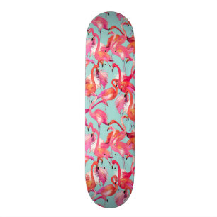 Aquarell-Flamingos erfasst Skateboard