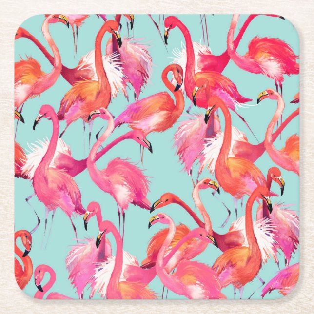 Aquarell-Flamingos erfassten 2 Rechteckiger Pappuntersetzer (Vorderseite)