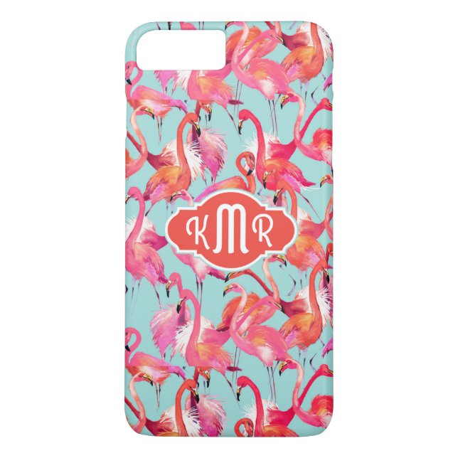 Aquarell-Flamingos erfassten | Monogramm Case-Mate iPhone Hülle (Rückseite)