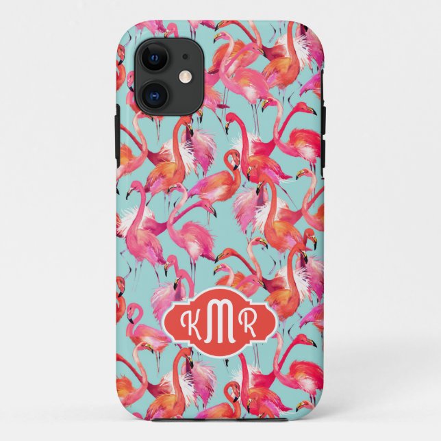 Aquarell-Flamingos erfassten | Monogramm Case-Mate iPhone Hülle (Rückseite)