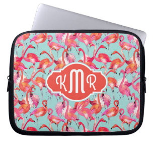 Aquarell-Flamingos erfassten Monogramm Laptopschutzhülle