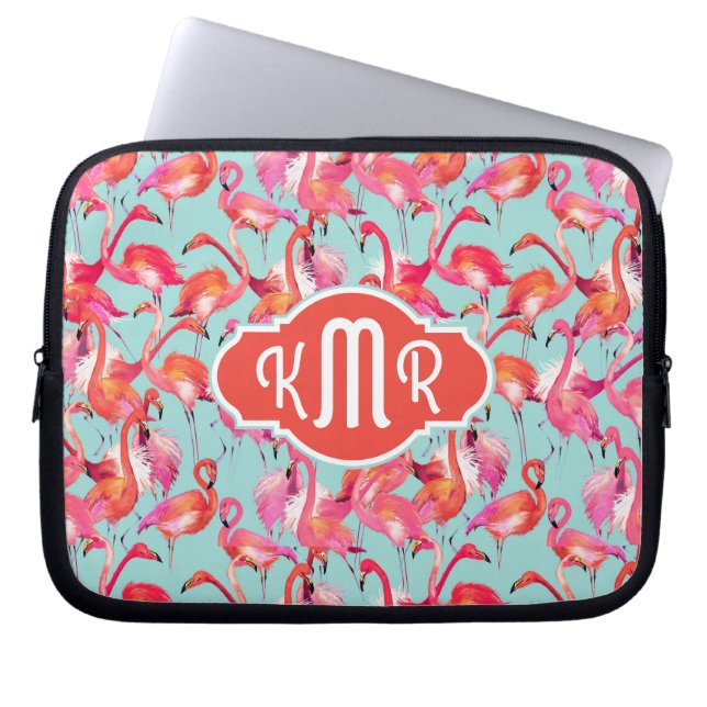 Aquarell-Flamingos erfassten | Monogramm Laptopschutzhülle (Vorderseite)