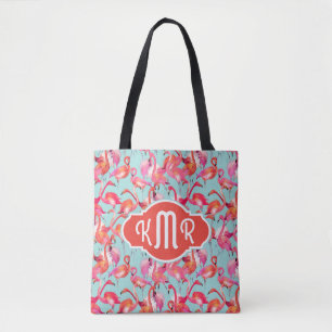 Aquarell-Flamingos erfassten Monogramm Tasche
