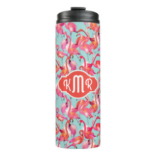 Aquarell-Flamingos erfassten   Monogramm Thermosbecher