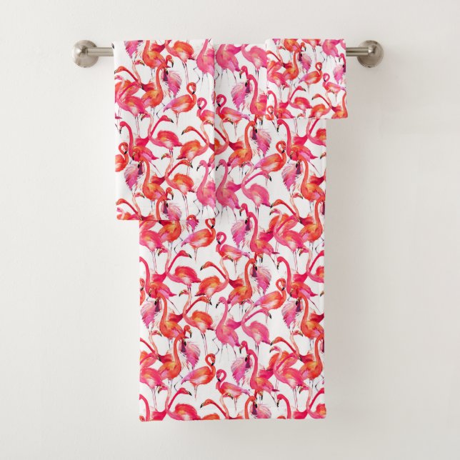 Aquarell-Flamingos in den Aquarellen Badhandtuch Set (Insitu)