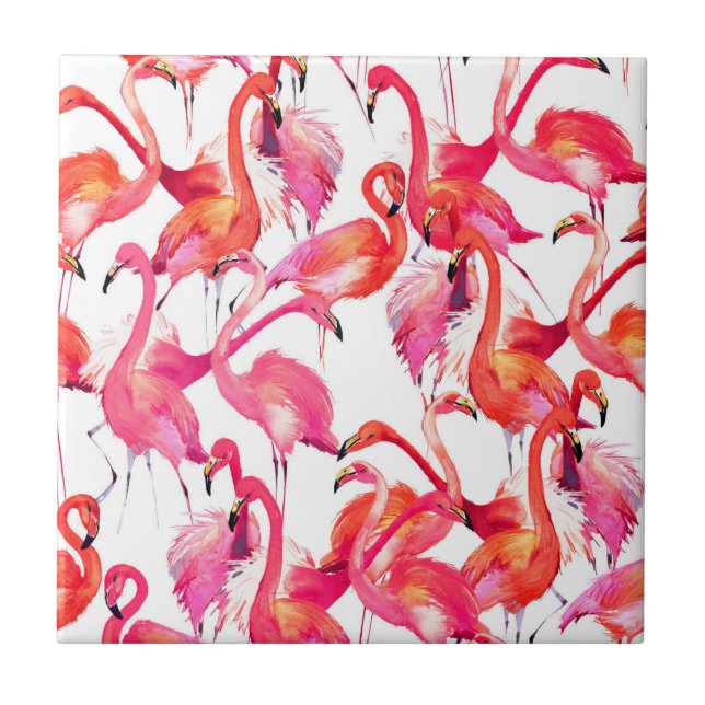 Aquarell-Flamingos in den Aquarellen Fliese (Vorderseite)