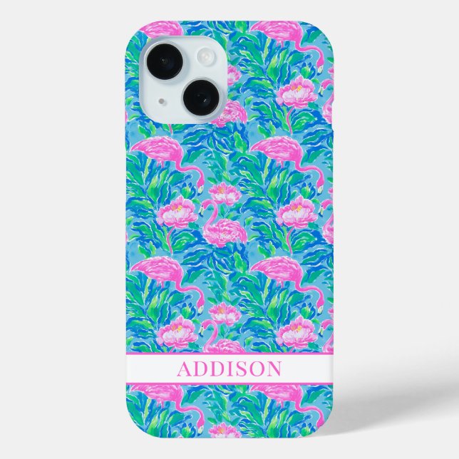 Aquarell-Flamingos mit Monogramm Case-Mate iPhone Hülle (Rückseite)