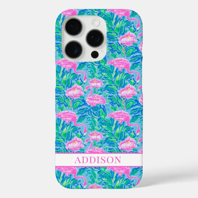 Aquarell-Flamingos mit Monogramm iPhone 16 Pro Hülle (Rückseite)