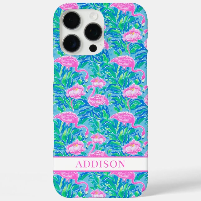 Aquarell-Flamingos mit Monogramm iPhone 16 Pro Max Hülle (Rückseite)