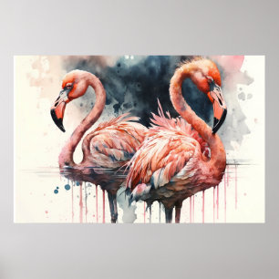 Aquarell-Flamingos Rosa Tropisch Poster