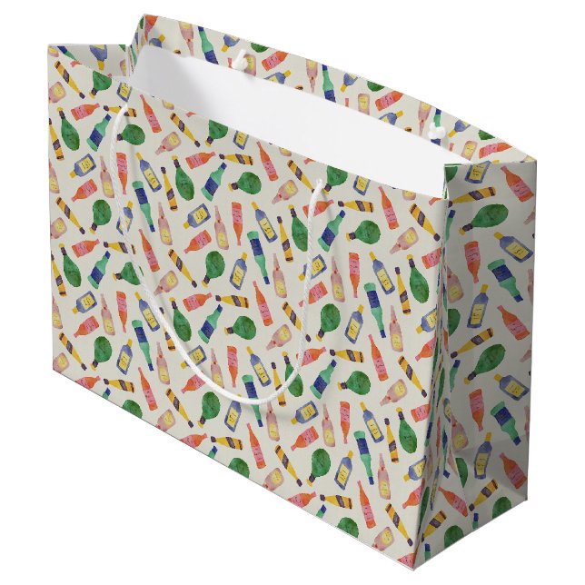 Aquarell Flasche Muster Geschenktasche Große Geschenktüte (Rückseite Schrägansicht)