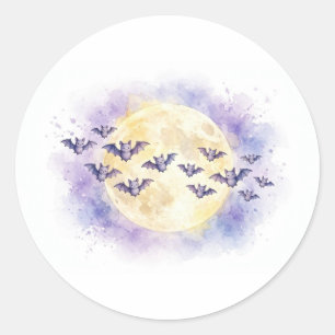 Aquarell-Fledermäuse Vollmond Halloween-Aufkleber Runder Aufkleber
