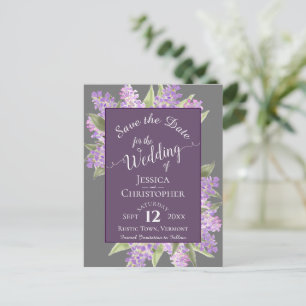 Aquarell Flieder Boho Hochzeit Termin merken Grau Ankündigungspostkarte