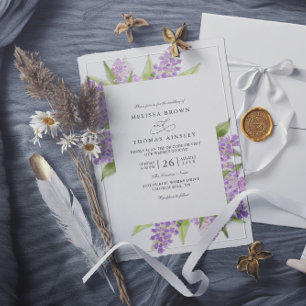 Aquarell Flieder Bouquet Floral QR Code Hochzeit Einladung