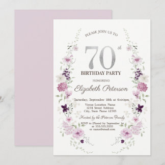 Aquarell Flieder Wildblumen 70. Geburtstag   Einladung