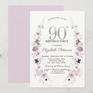 Aquarell Flieder Wildblumen 90. Geburtstag Einladung