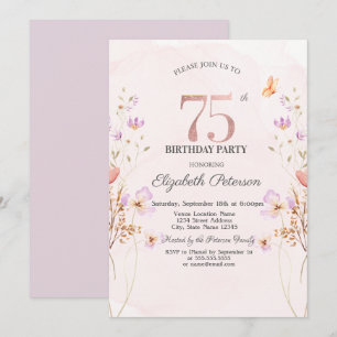 Aquarell Flieder Wildblumen Lila 75. Geburtstag Einladung