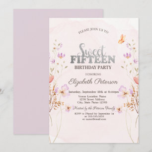 Aquarell Flieder Wildblumen Lila Sweet 15  Einladung