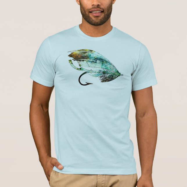 Aquarell-Fliegen-Fischen-Köderkunst T-Shirt (Vorderseite)