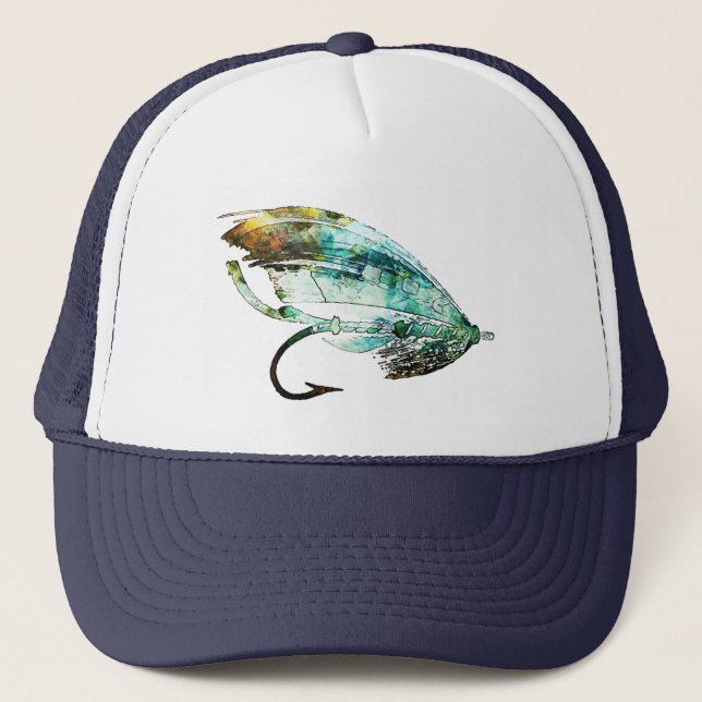 Aquarell-Fliegen-Fischen-Köderkunst Truckerkappe (Vorderseite)