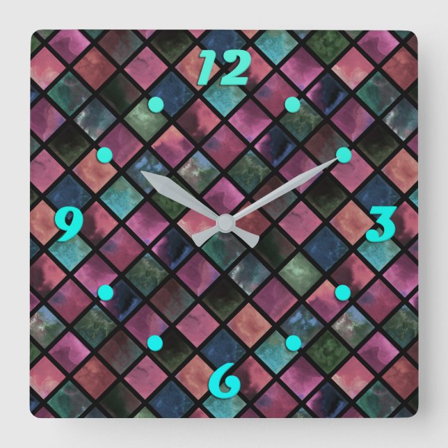 Aquarell, Fliesen Quadratische Wanduhr (Vorderseite)