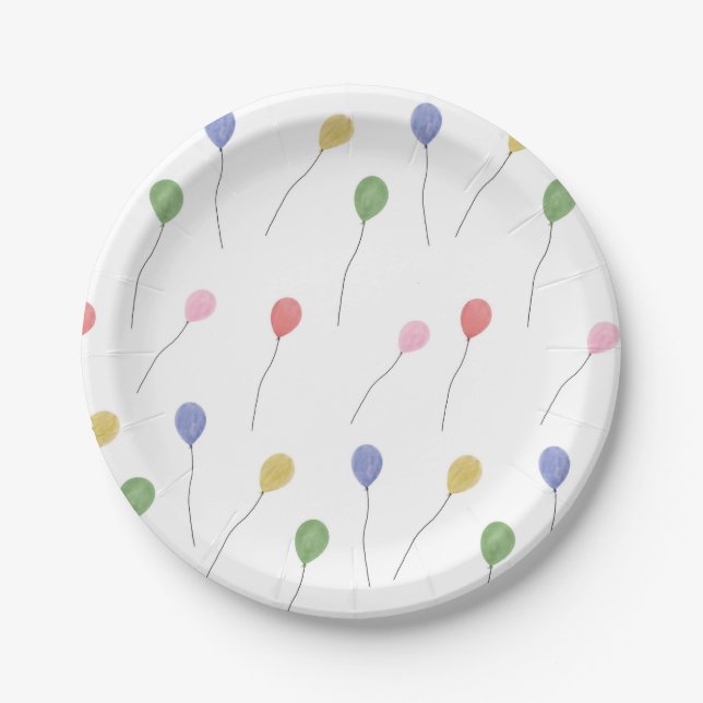 Aquarell Floating Party Balloons Weiß Pappteller (Vorderseite)