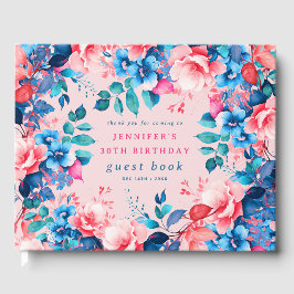 Aquarell Floral 30. Geburtstag Gästebuch Blush