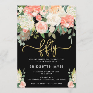 Aquarell Floral 50. Geburtstag Einladung
