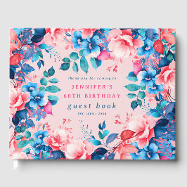 Aquarell Floral 60. Geburtstag Gästebuch Blush
