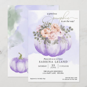 Aquarell Floral Amethyst Pumpkin Baby Dusche Einladung