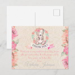 Aquarell Floral Baby Bear Baby Dusche Vielen Dank Postkarte