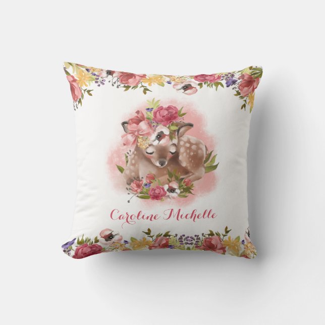 Aquarell Floral Baby Girl Personalisiert Kissen (Vorderseite)