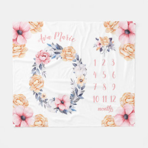 Aquarell Floral Baby Milestone Fleecedecke