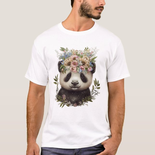Aquarell Floral Baby Panda Niedlich T-Shirt (Vorderseite)