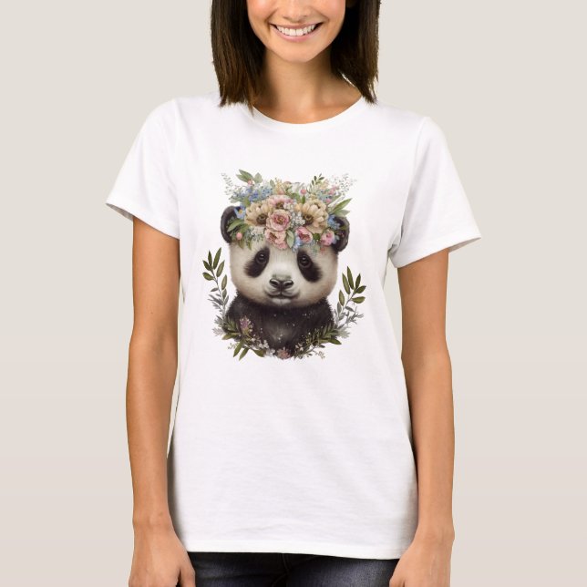 Aquarell Floral Baby Panda Niedlich T-Shirt (Vorderseite)