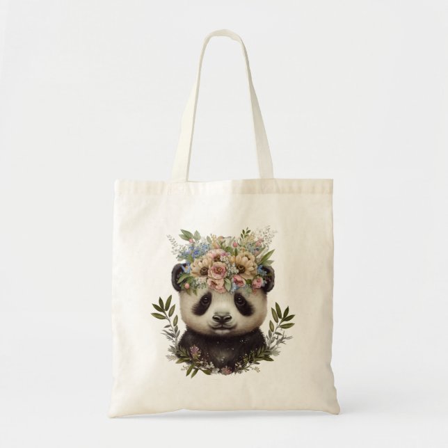 Aquarell Floral Baby Panda Niedlich Tragetasche (Vorne)