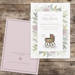 Aquarell Floral Baby Pink Carriage Gift Registry Einladung