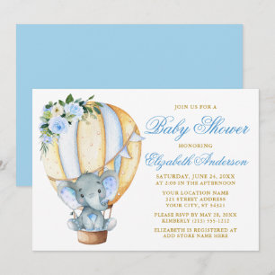 Aquarell Floral Ballon Elephant Baby Dusche Einladung