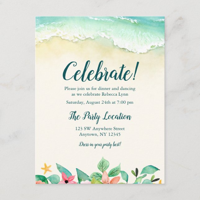 Aquarell Floral Beach Bat Mitzvah Empfang Begleitkarte (Vorderseite)