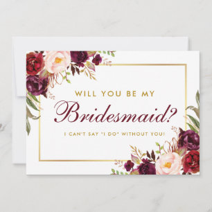 Aquarell Floral Burgund Gold Bridesmaid B Einladung