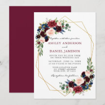 Aquarell Floral Burgundy Wedding Geometric Gold
