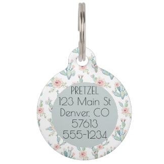 Aquarell Floral Cactus Patter Name Haustiermarke
